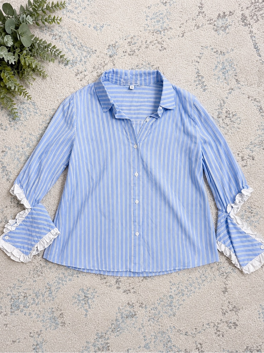 English Factory Light Blue and White Striped Button-Up Shirt small